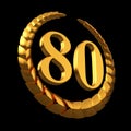 Anniversary Golden Laurel Wreath And Numeral 80 On Black Background Royalty Free Stock Photo