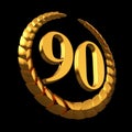 Anniversary Golden Laurel Wreath And Numeral 90 On Black Background