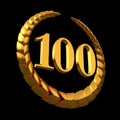 Anniversary Golden Laurel Wreath And Numeral 100 On Black Background