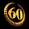 Anniversary Golden Laurel Wreath And Numeral 60 On Black Background Royalty Free Stock Photo