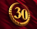 Anniversary Golden Laurel Wreath And Numeral 30 On Red Flag