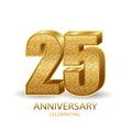 25 anniversary golden numbers isolated on black transparent background. Vector illustration