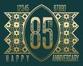 Anniversary greeting card in vintage style. Decorative numbers, frame and Happy Anniversary inscription in set for designer