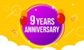 9 anniversary hapy birthday first invitation celebration party card event. 9th anniversary template balloons Royalty Free Stock Photo