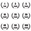 Anniversary icon set isolated on white background. 1,3,5,10,20,30,40,50,100 years. Template for congratulation desig Royalty Free Stock Photo