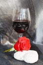 Anniversary image. Red wine, rose and heart Royalty Free Stock Photo