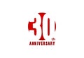 30 years anniversary vector template with red color, 30th birthday logo Royalty Free Stock Photo