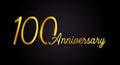 100 anniversary logo concept. 100th years birthday icon. Isolated golden numbers on black background. Vector Royalty Free Stock Photo