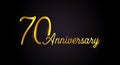 70 anniversary logo concept. 70th years birthday icon. Isolated golden numbers on black background. Vector illustration