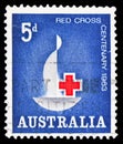 Anniversary logo of the Red Cross, 100 years International Red Cross serie, circa 1963