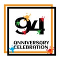 94 anniversary logo vector template. Design for banner, greeting cards or print Royalty Free Stock Photo