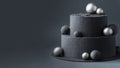 Anniversary luxury black bunk cake with chocolate velvet coating on dark grey background. Birthday cake with black velvet texture Royalty Free Stock Photo