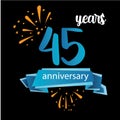 45 anniversary pictogram icon, years birthday logo label. Vector illustration. Isolated on black background - Vector