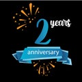 2 anniversary pictogram icon, years birthday logo label. Vector illustration. Isolated on black background - Vector