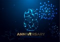 Anniversary 8. polygonal Anniversary greeting banner. Celebrating 8th anniversary event party. fireworks background. Low polygon