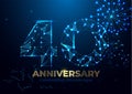 Anniversary 40. polygonal Anniversary greeting banner. Celebrating 40th anniversary event party. Vector fireworks. Low polygon