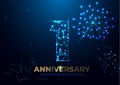 Anniversary 1. polygonal greeting banner. Poster template for Celebrating 1th anniversary. fireworks background. Low polygon