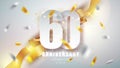 Anniversary premium emblem with golden confetti. Celebration 60th anniversary event party template. Royalty Free Stock Photo