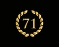 71 Anniversary Ring Logo Template. 71 Years Anniversary Logo With Golden Ring Isolated On Black Background, For Birthday,