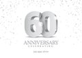Anniversary 60. silver 3d numbers. Royalty Free Stock Photo
