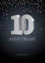 Anniversary 10. silver 3d numbers. Royalty Free Stock Photo