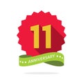 Anniversary 11th badge with shadow on red starburst Royalty Free Stock Photo