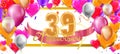Anniversary 39th anniversary celebration background with balloons and confetti. Vector illustration Royalty Free Stock Photo