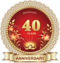 Anniversary 40th years, wedding card with rings and lilies flowers decorated ribbon. Vector illustration