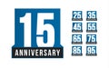 Anniversary vector icons set. Birthday logo template. Greeting card desig element. Simple business decade emblem. Blue