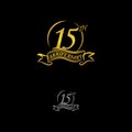 Anniversary vector unusual label. fifteen year symbol. Birthday abstract logo. 15th jubilee