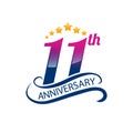 11 years anniversary logo template with a shadow on circle and number, 10th anniversary icon label, ten year birthday party symbol Royalty Free Stock Photo