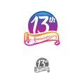 Anniversary vector unusual label. thirteen year symbol. Birthday abstract logo. 13th jubilee