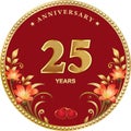 25th anniversary celebration, greeting card with flowers of lilies and hearts. Vector illustration Royalty Free Stock Photo