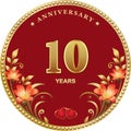 10th anniversary celebration, greeting card with flowers of lilies and hearts. Vector illustration Royalty Free Stock Photo