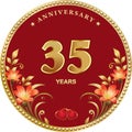 35th anniversary celebration, greeting card with flowers of lilies and hearts. Vector illustration Royalty Free Stock Photo