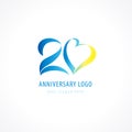 Anniversary 20 years hearts vector digit logo.