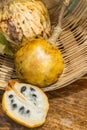 Annona scaly, sugar apple fruit. Divided half annona cherimola fruit.