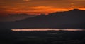 Annone lecco lake in italy brianza alps mountain at sunset