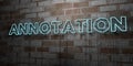 ANNOTATION - Glowing Neon Sign on stonework wall - 3D rendered royalty free stock illustration Royalty Free Stock Photo