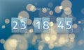 Announce countdown panel design. Count days, hours and minutes. Web banner countdown to New Year. Vector illustration on blur xmas