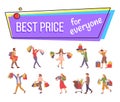 Announcement of the best prices for everyone. People with purchases prepare for the holiday.