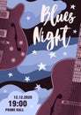 Announcement of blues night festival with place for text and design elements vector flat illustration. Poster of music Royalty Free Stock Photo