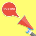 Announcement of discount. Shouts megaphone