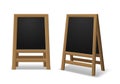 Announcement menu board. Black wooden realistic easel, sidewalk stand, restaurant board different angles for street