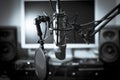 Announcer microphone on recording studio background Royalty Free Stock Photo