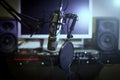 Announcer microphone on recording studio background Royalty Free Stock Photo