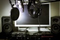 Announcer microphone on recording studio background Royalty Free Stock Photo
