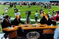 Announcers Chris Collinsworth, Howie Long, Terry Bradshaw, James Brown at Super Bowl Royalty Free Stock Photo