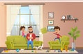 Mad Father at Home with Naughty Children Vector Royalty Free Stock Photo