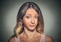 Annoyed displeased skeptical woman looking at you Royalty Free Stock Photo